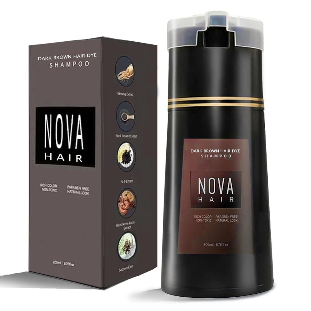 Nova Hair Dye Shampoo provides gray coverage with easy at-home use.
