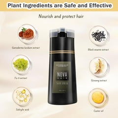Nova Hair Dye Shampoo 15-20 minute wait delivers gray coverage.