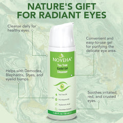 NOVEHA Tea Tree Eyelid Gel Cleanser texture glides smoothly to soothe eyelids.