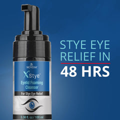NOVEHA XStye foaming cleanser foam closeup showing rich lather for eyelid care