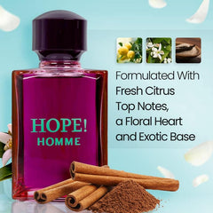 NovoGlow Hope Homme amber-wood base, warm scent profile.