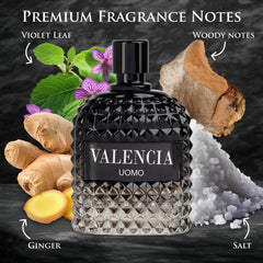 NovoGlow Valencia UOMO woody aroma visual highlights rich, enduring fragrance