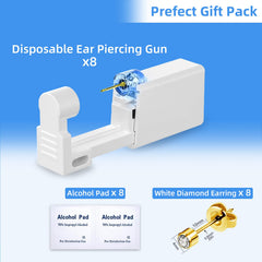 Novopiercing eight gold crystal studs ready for immediate wear.