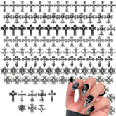 Novsix cross nail charms pack showcases chic 3D crosses for daily manicures.