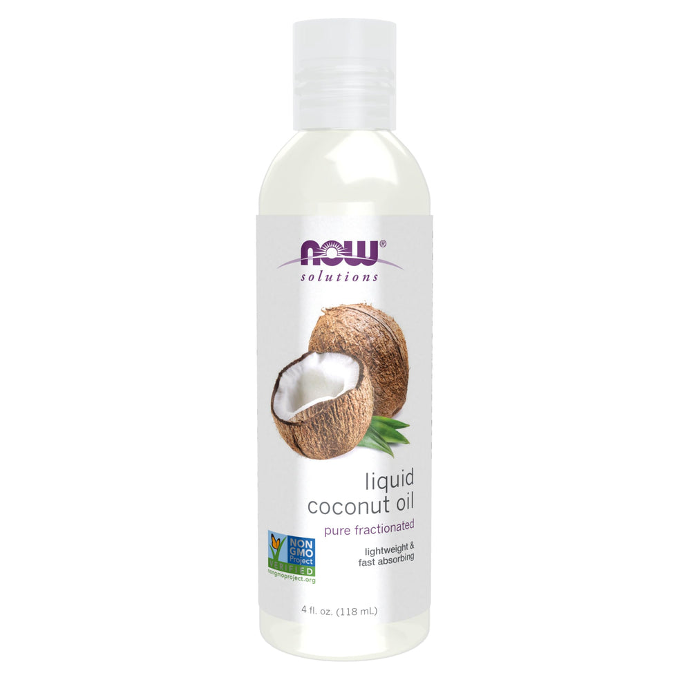 NOW Foods Liquid Coconut Oil bottle pour for lightweight skin moisturization