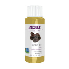 NOW Foods Jojoba Oil bottle—lightweight moisturizer for face, hair, and body.
