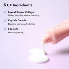 NOWATER Collagen Wrapping Mask highlighting six peptides for skin support.