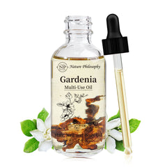 NP NATURES PHILOSOPHY Gardenia Multi-Use Oil packaging highlights premium bottle and safety cap.
