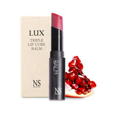 NS BEAUTY Lux Triple Lip Cure Balm Rabbit Rose tube with a hydrating tint.