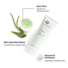 Silky gel swirl demonstrates a smooth, cooling, non-greasy finish on skin.