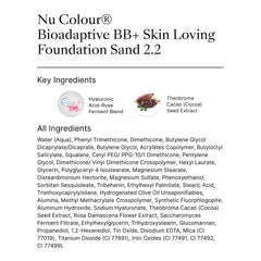 Nu Skin Nu Colour Bioadaptive BB+ Foundation Sand 2.2 swatch on skin delivers adaptive color and dewy finish.
