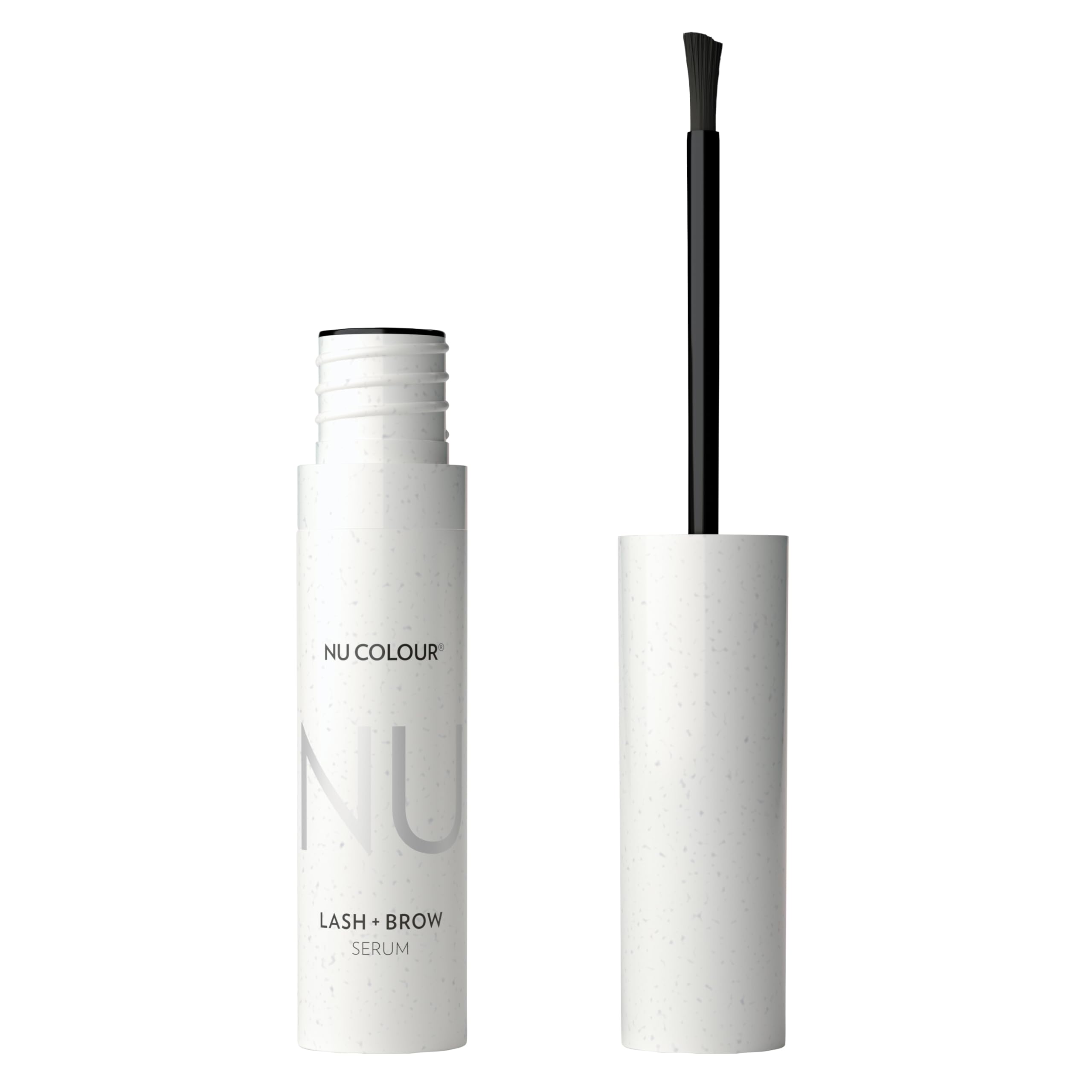 Nu Skin Nu Colour Lash + Brow Serum bottle shown for daily lash and brow care.