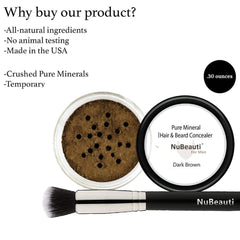 NuBeauti applicator brush included with dark brown powder for precise application.