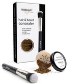NuBeauti mustache, beard and hair root touch-up powder in dark brown for natural coverage.