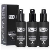 Nubi Hair Silky Smooth Serum bottle pour shows lightweight, non-greasy shine for hair.