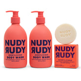 Nudy Rudy Berrylicious bottle pour shows rich lather for a refreshing morning wash