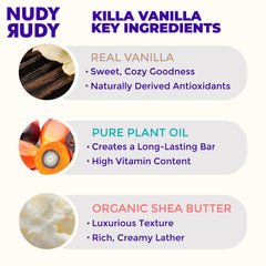 Nudy Rudy Real Vanilla Aroma enhances daily cleansing with a soft scent.