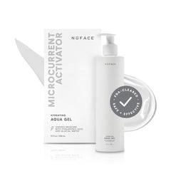 NuFACE Aqua Gel Activator bottle pour enables smooth, even distribution for consistent microcurrent conduction.