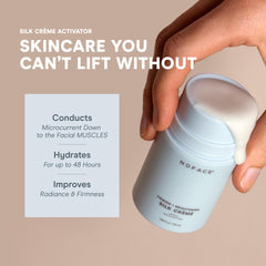 NuFACE Silk Creme Activator pump closeup for smooth microcurrent application