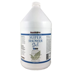 NutriBiotic fragrance-free super shower gel bottle for gentle body and hair cleansing.