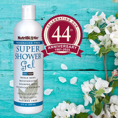 NutriBiotic fragrance-free shower gel twin-pack bottle pour for easy dispensing and cleansing