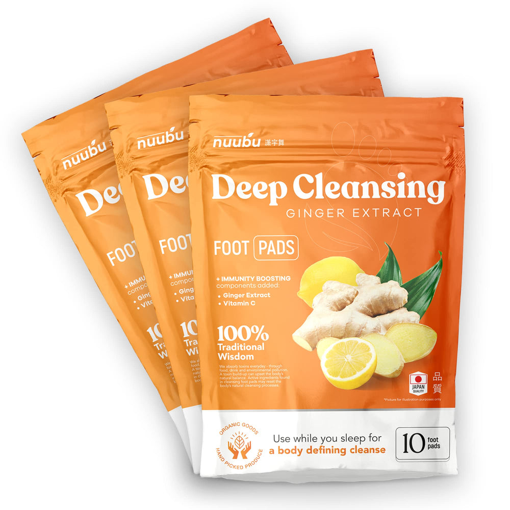 Nuubu Ginger Deep Cleansing Foot Pads pack with natural ingredients for a calming nightly routine.