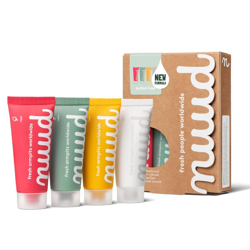Nuud Family Pack 4x20ml tubes on shelf for easy daily freshness.