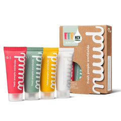 Nuud Family Pack 4x20ml tubes on shelf for easy daily freshness.