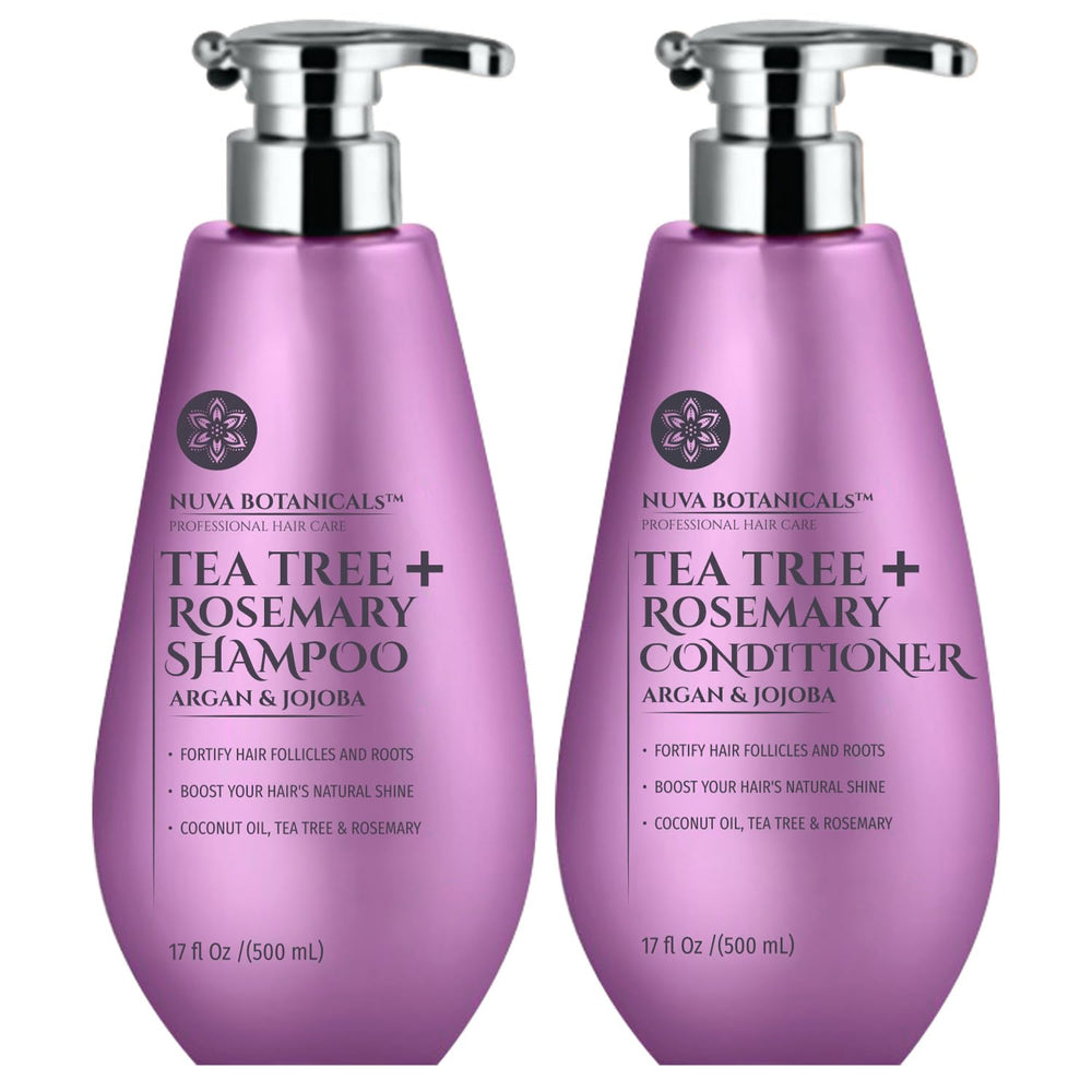 Nuva Botanicals Tea Tree Rosemary Shampoo bottle for refreshing cleanse and healthier scalp