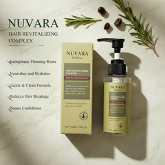 Nuvara Root Revival Shampoo scalp close-up highlights balanced hydration without weighing hair down.