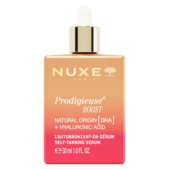 NUXE Prodigieuse Boost self-tanning serum bottle for face and neck, even color