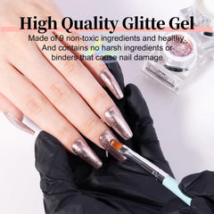 NXJ INFILILA rose gold glitter gel nail art brush stroke demonstrates versatile application.