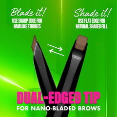 Close-up of NYX Blade & Shade Brow Pencil dual-edged tip for detailed strokes.