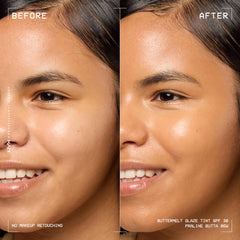 NYX Buttermelt Glaze application close-up shows sheer, hydrating coverage