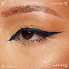 Waterproof swatch demonstrating long wear of NYX Epic Ink Liner in Deep Navy.
