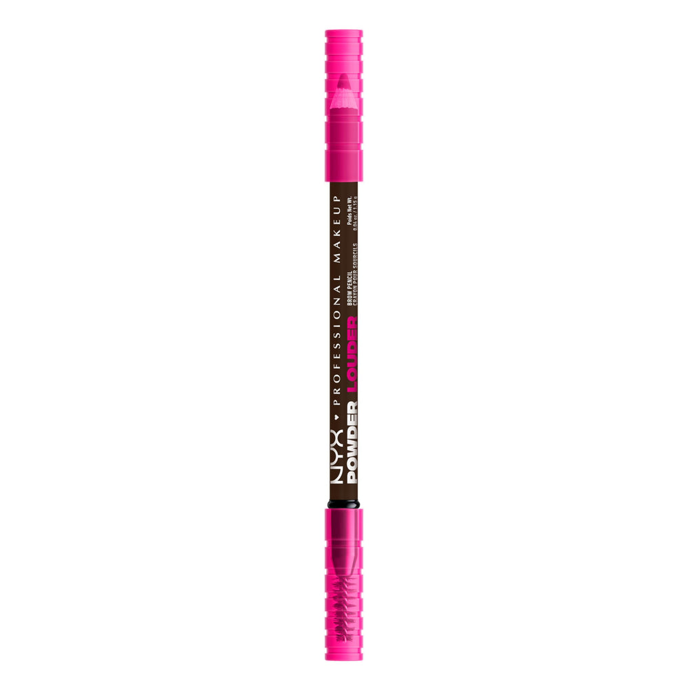 nyx professional makeup powder louder brow pencil closeup shows hair-like strokes for defined brows.