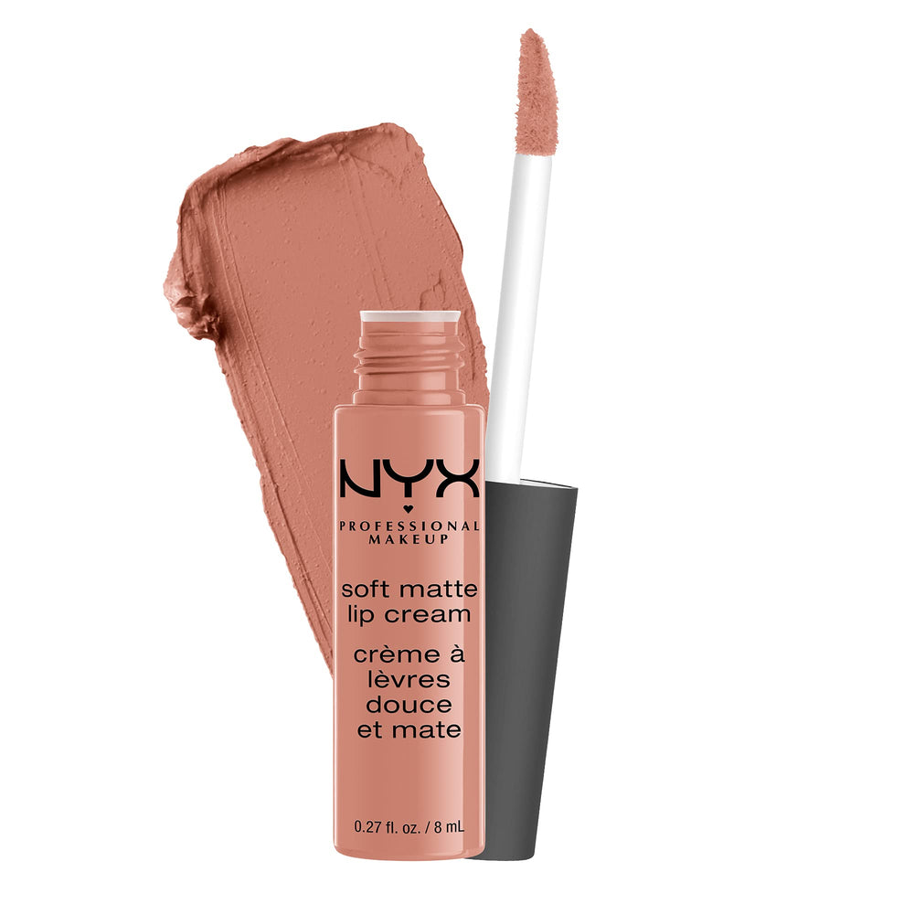 NYX Soft Matte Lip Cream Stockholm bottle shows creamy, lightweight matte finish.
