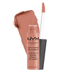 NYX Soft Matte Lip Cream Stockholm bottle shows creamy, lightweight matte finish.