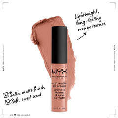 NYX Soft Matte Lip Cream Stockholm swirl demonstrates smooth application.