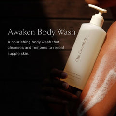 Oak Essentials Awaken Body Wash with cedarwood oil offering a spa-like uplifting aroma