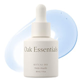 Oak Essentials Ritual Oil bottle close-up showing a lightweight oil for balanced skin