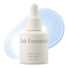 Oak Essentials Ritual Oil bottle close-up showing a lightweight oil for balanced skin
