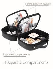 Oaque clear cosmetic bag side zipper detail for durable, easy access.