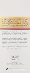 Close-up of ingredients label on Obagi C-Balancing Toner bottle.