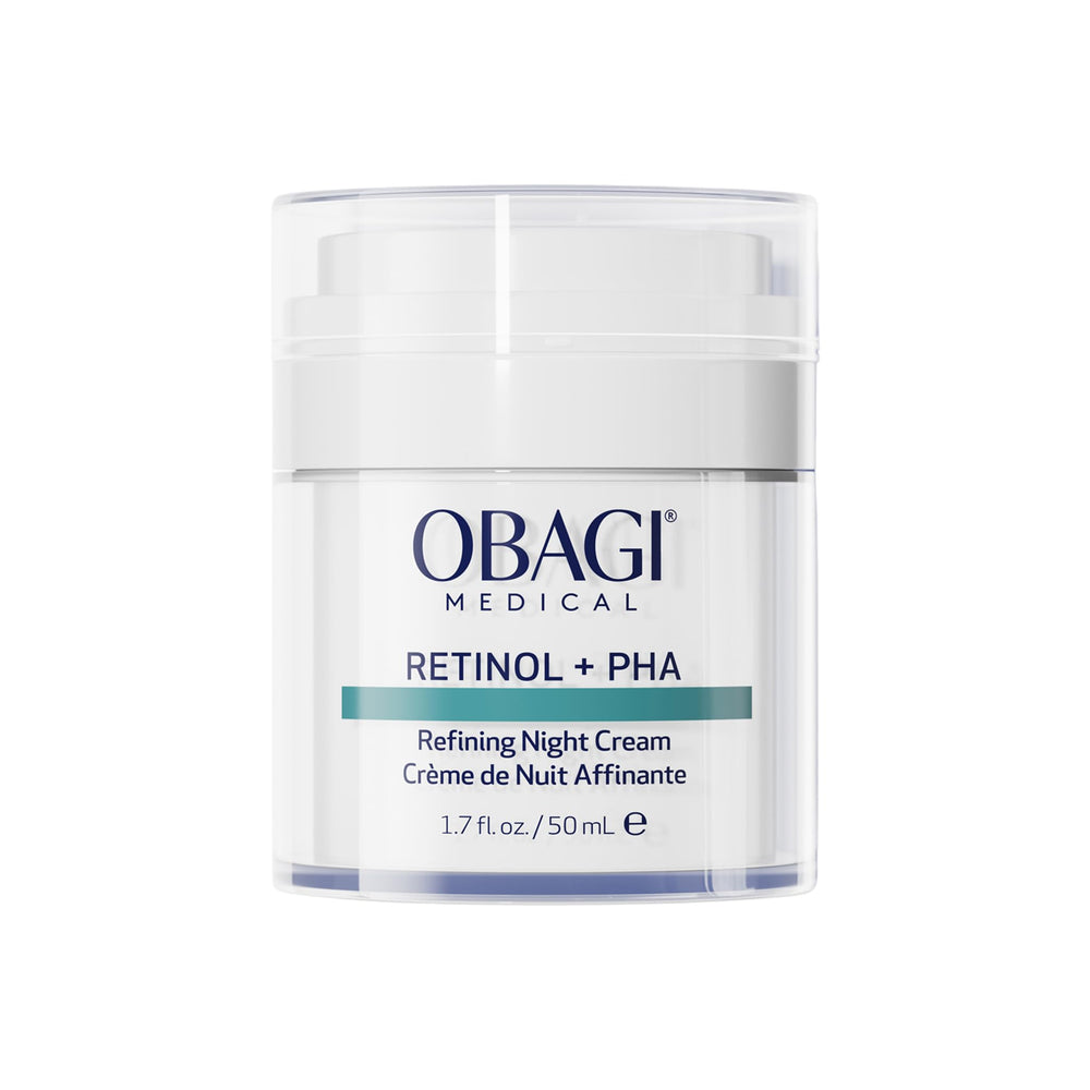 Obagi Medical Retinol + PHA Refining Night Cream jar — overnight renewal and smoother skin texture.