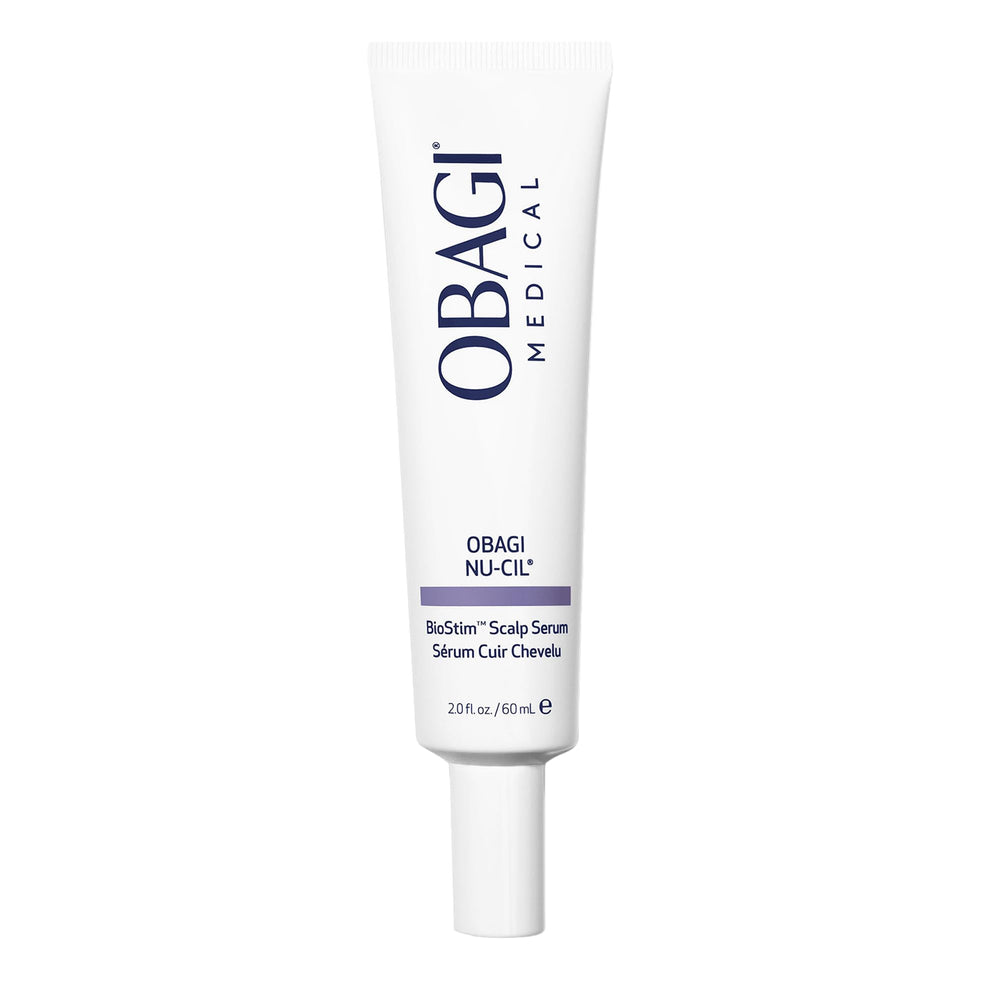 Obagi Nu-Cil BioStim serum bottle front showing lightweight scalp care