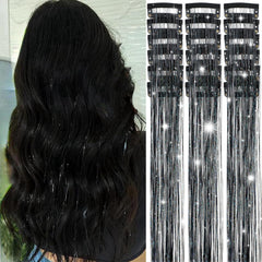 Obinying Hair Tinsel 18pcs glitter strands for a quick, sparkling festival look.