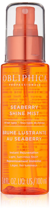 Obliphica Seaberry Shine Mist bottle front for lightweight finish and frizz control.