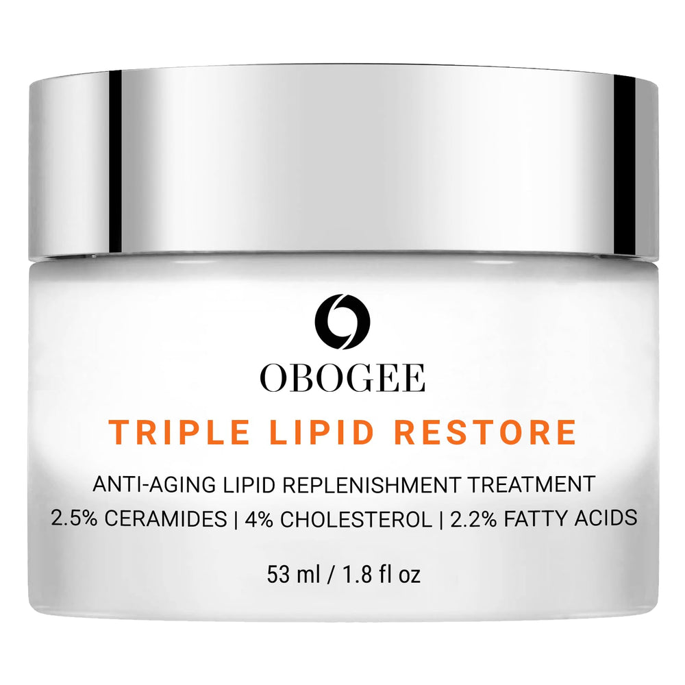 OBOGEE Triple Lipid-Peptide Cream jar closeup with rich texture for moisturized skin