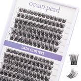 Ocean Pearl lash clusters tray closeup showing thin bases for natural blending.